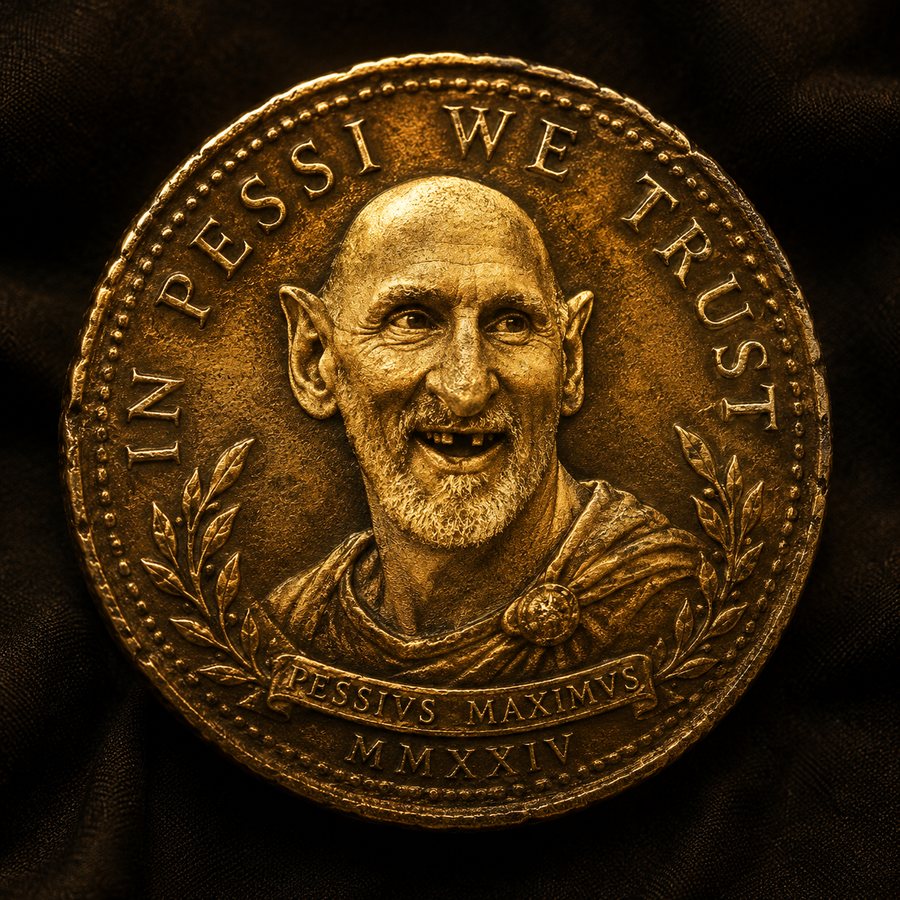 PESSIVS MAXIMVS gold collectible coin — obverse, In Pessi We Trust